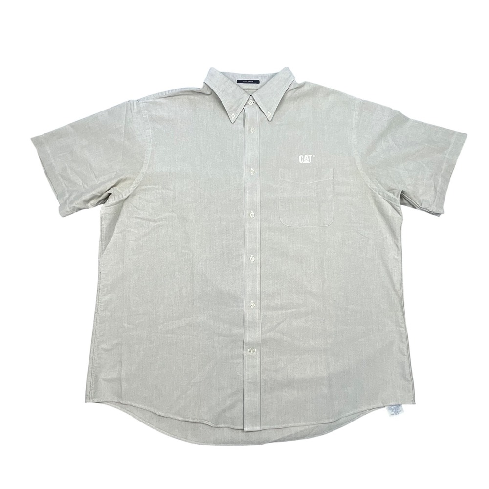 Lands End Gray CAT Logo Hyde Park Oxford Shirt Mens XL 17-17.5
